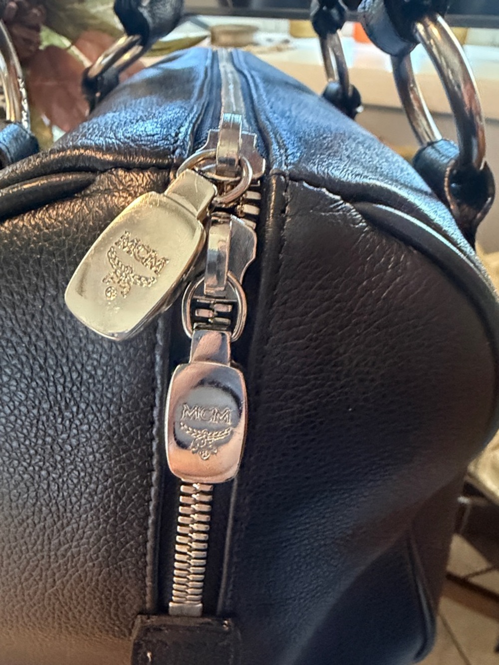 MCM Black Leather Boston  Satchel with Silver Hardware - Picture 11 of 16